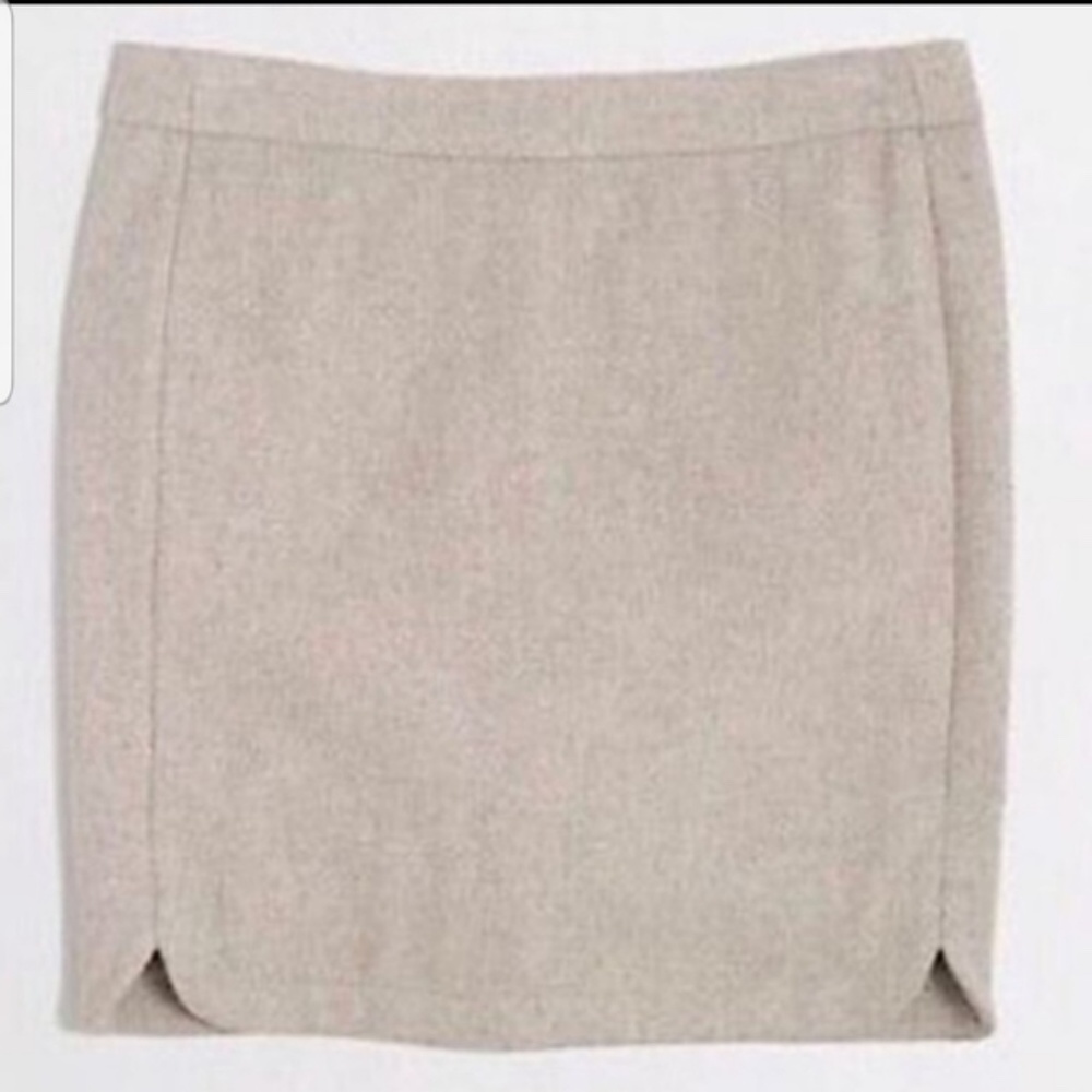 J Crew Beige‎ Shirttail Scallop Wool Mini Skirt, 2